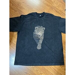 Unbranded Leopard Graphic T-Shirt XL Black Mineral Wash Acid Wash Cotton